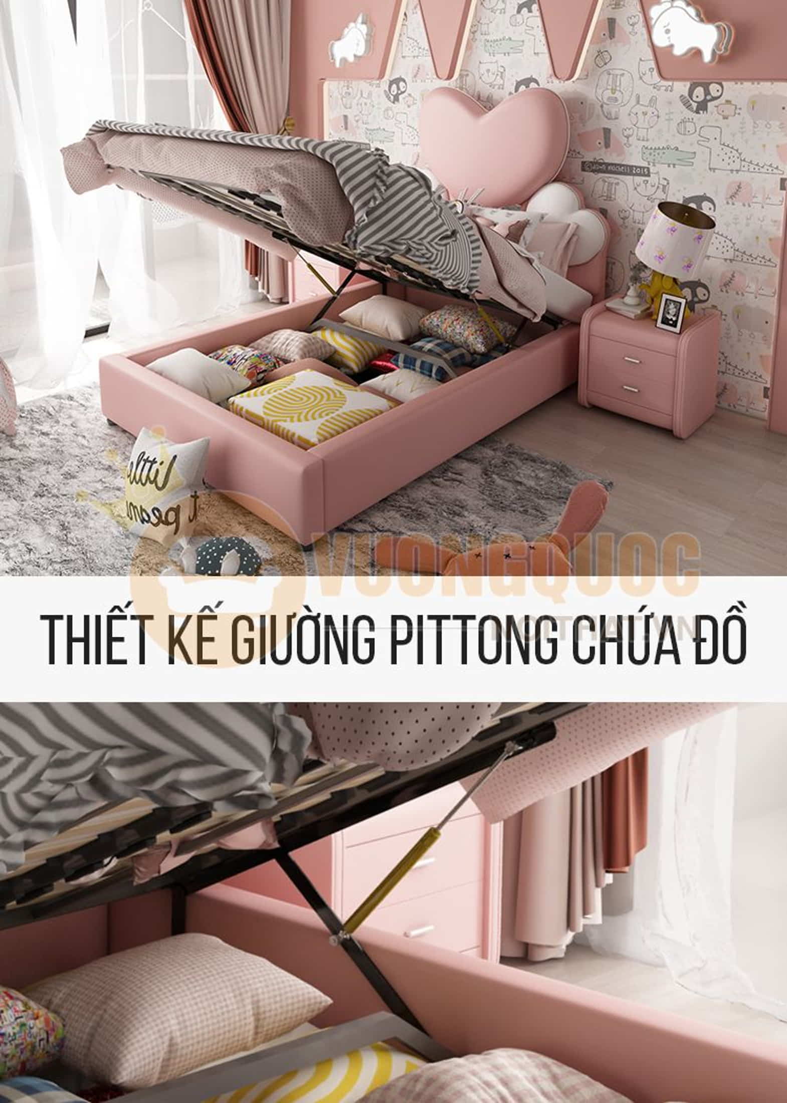 Giường ngủ công chúa thiết kế hình trái tim FDCB83 giường pittong