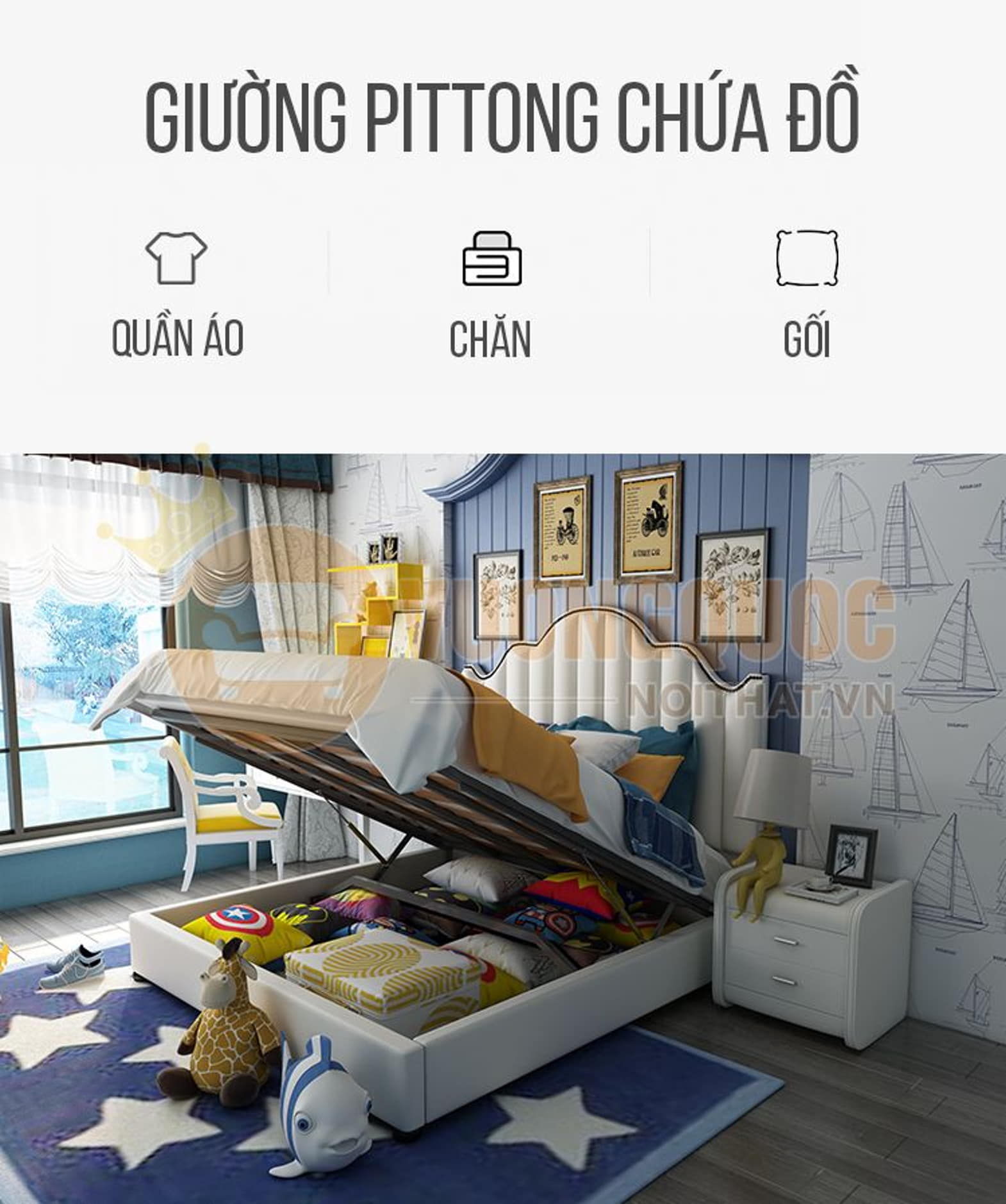 Giường ngủ trẻ em cao cấp hiện đại FDCB76 giường pittong